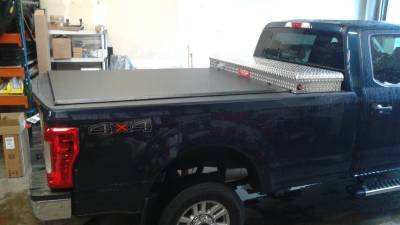 TruXedo Lo-Pro tonneau cover and Weather Guard truck tool box on a Ford Super-Duty